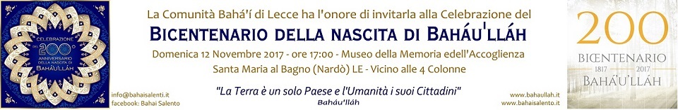 celebrazione bicentenario Bahaullah Nardò Lecce